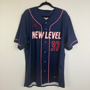 Adidas Mens New Level 37 Flag Short Sleeve Button Front Navy/Red Jersey US48